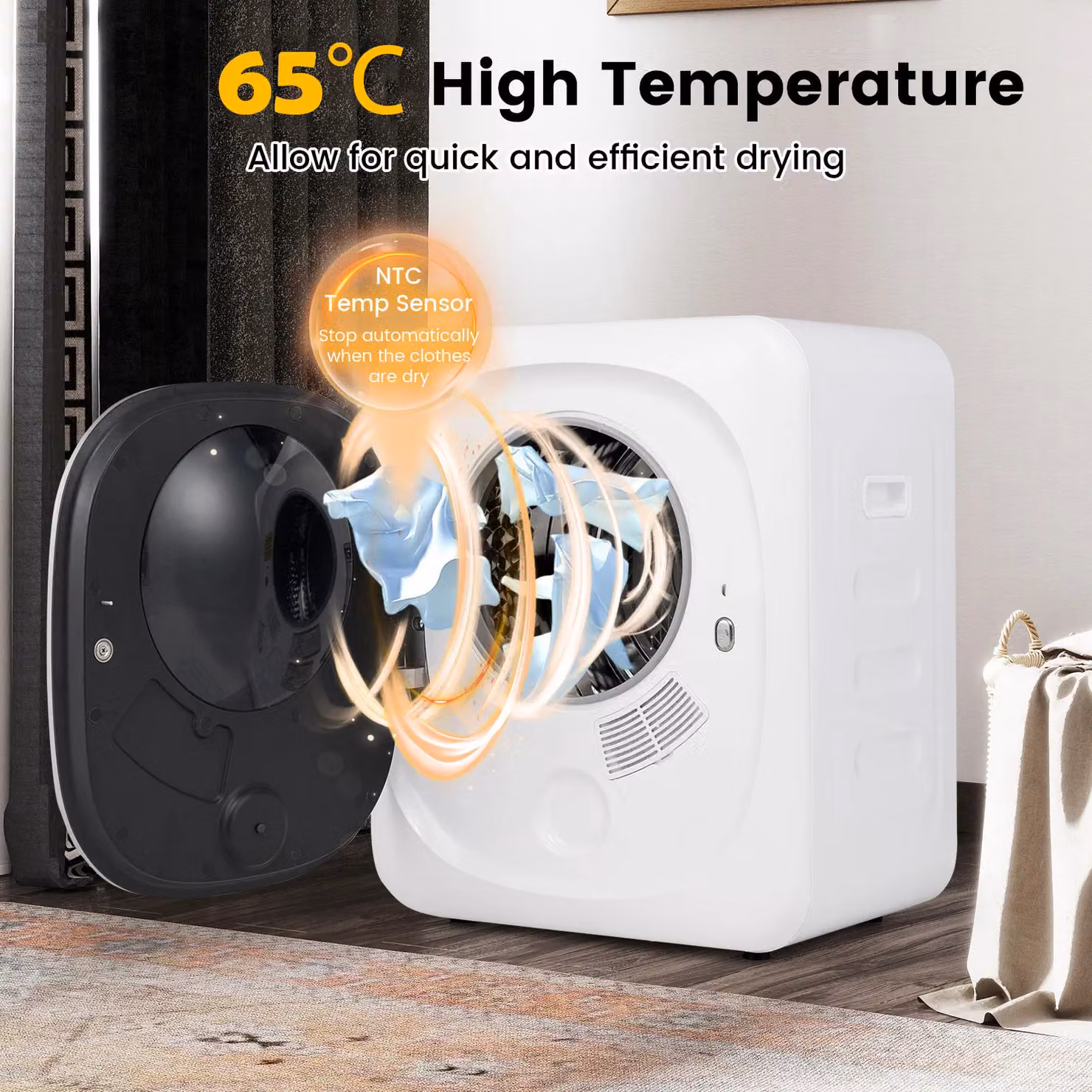Gymax 800W Portable Front Load Tumble Electric Clothes Dryer with 5 Modes in White – 3