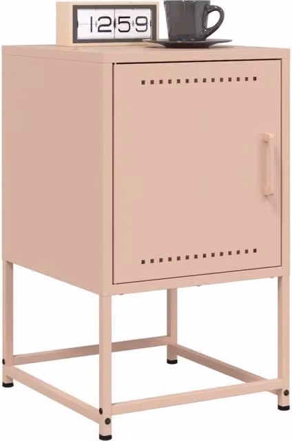 Berkfield Home Set of 2 Pink Metal Bedside Cabinets, W/D/H: 36 x 39 x 60.5 cm