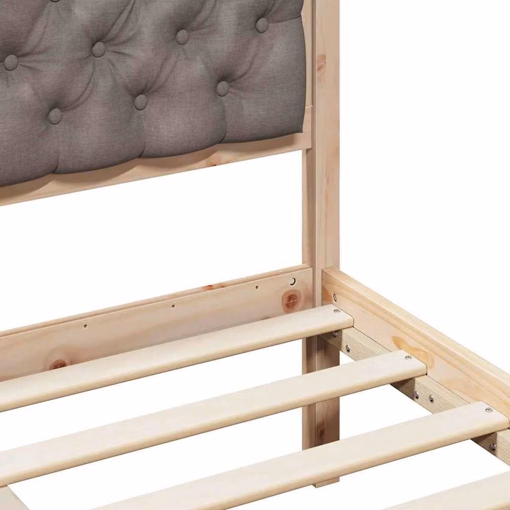 Berkfield Home Upholstered Bed Frame with Headboard in Beige Solid Pine Wood W/D/H: 180 x 200 x 85.5 cm – 3