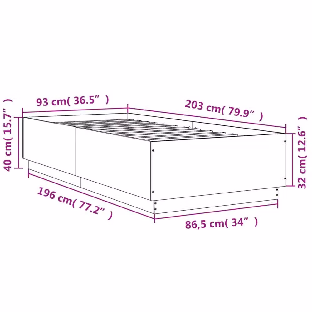 Berkfield Home Modern Black Bed Frame W/D/H: 90 x 200 cm – 5