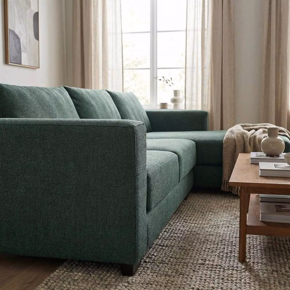 Abakus Direct Kaizer L-Shaped Corner Sofa in Green Bouclé Fabric, Right Facing – 3