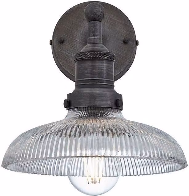 Industville Brooklyn Glass Dome Wall Light, Grey and Transparent