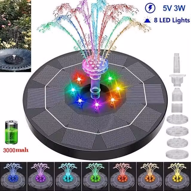 NESTLUNE Solar Floating Fountain Pump Water Feature in Black with Rechargeable Battery