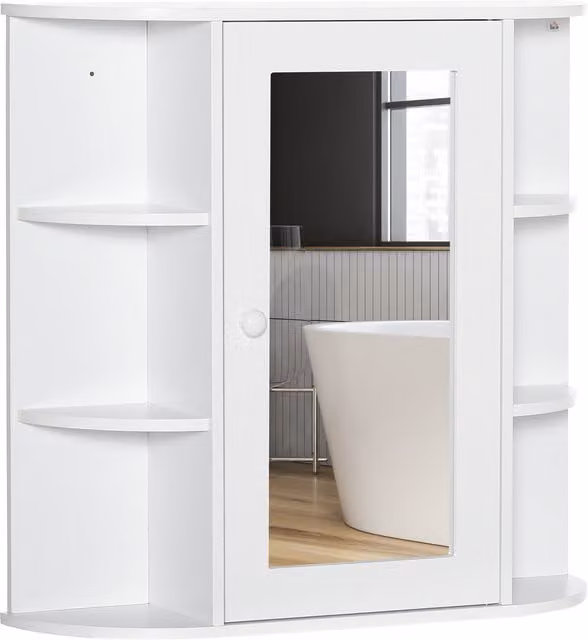 HOMCOM White Wall-Mounted Bathroom Cabinet with Mirror and Side Shelves, W/D/H: 66 x 17 x 63 cm – 1