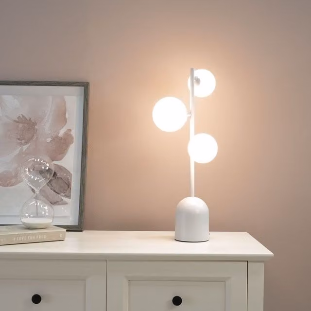 ValueLights Marlow 3 Way Grey Glass Globe Table Lamp