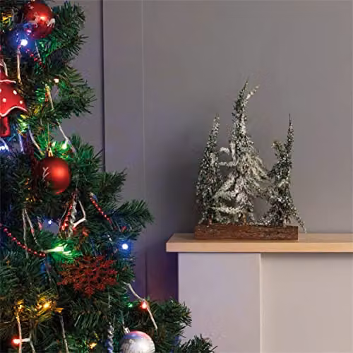 Netagon Decorative Green Snow Topped Mini Christmas Tree Display on Rustic Wood Log – 4