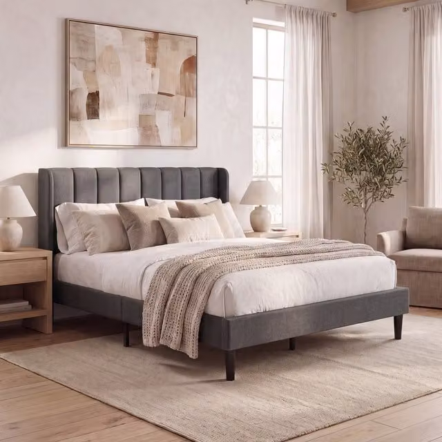 Vida Designs Modern Upholstered Double Bed in Dark Grey