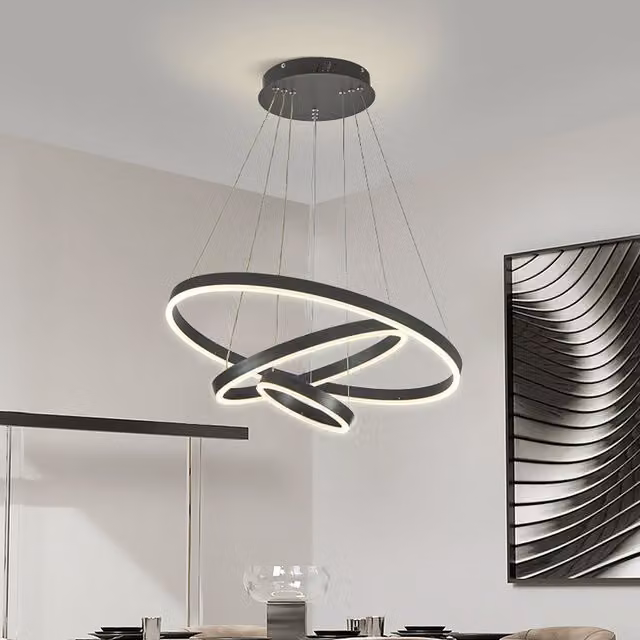 Livingandhome Dimmable Acrylic Round LED Pendant Light with 3 Rings in Black and Yellow