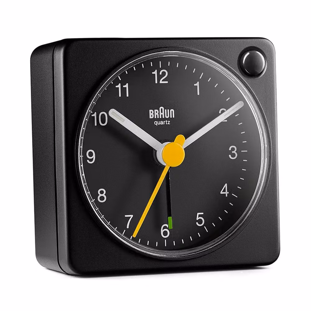 Braun Classic Travel Analogue Alarm Clock with Snooze and Light in Black – 8