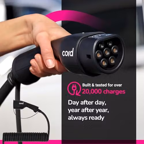 Cord Type 2 to Type 2 EV Coiled Charging Cable, 32amp, 22kW, 10 Metre (8m usable), Three Phase – 7