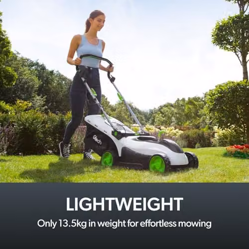 Gtech CLM50 Cordless Lawnmower in White and Green with 48V Rechargeable Battery, 42cm Cutting Width and 50L Grass Box – 3