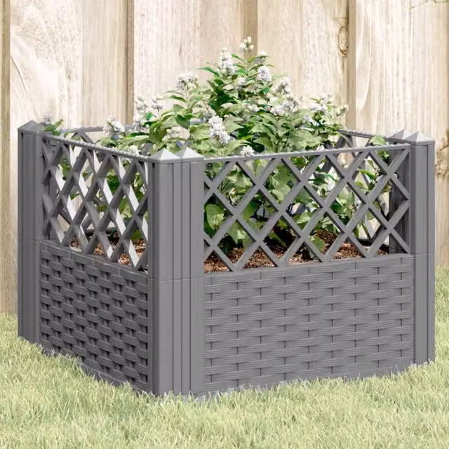 Berkfield Home Garden Planter with Pegs, Light Grey, W/D/H: 43.5 x 43.5 x 43.5 cm – 1