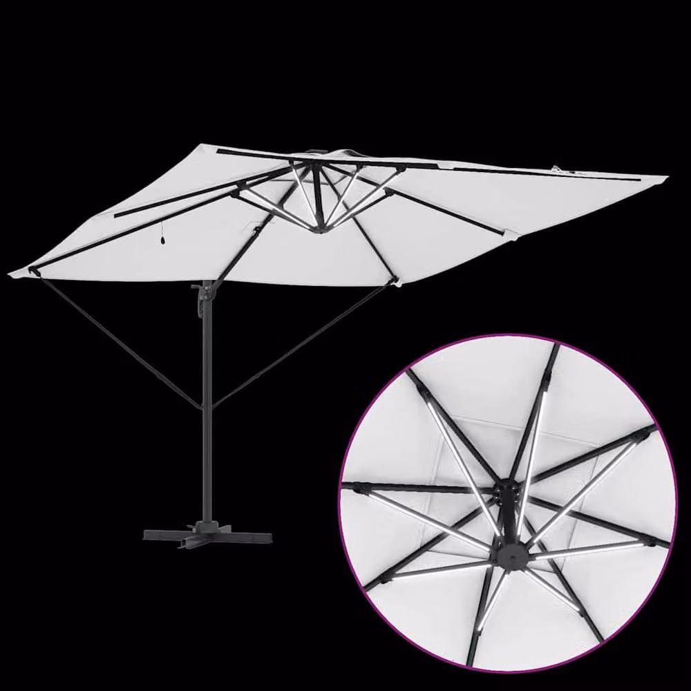 Berkfield Home Roma Cantilever Parasol with Solar LEDs in Sand, W: 286 cm, D: 285 cm, H: 270 cm – 4