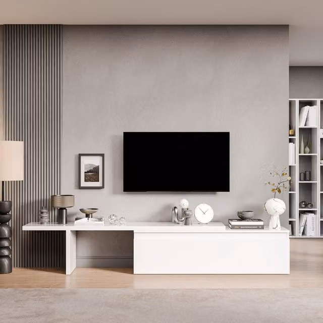 Decorotika Haarlem Modern Wall Mounted Entertainment Center in High Gloss White