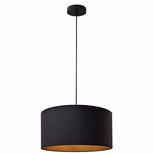 Netlighting Helam Alba Cylindrical Pendant Ceiling Light in Black and Gold/Brass, Diameter: 40 cm