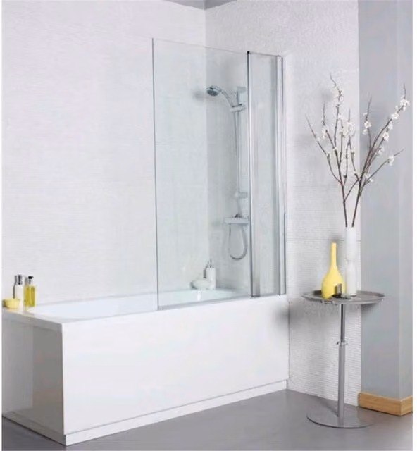 Clifton Premium Straight Bath Screen Square Edge in Silver W: 143.5 cm, H: 100 cm