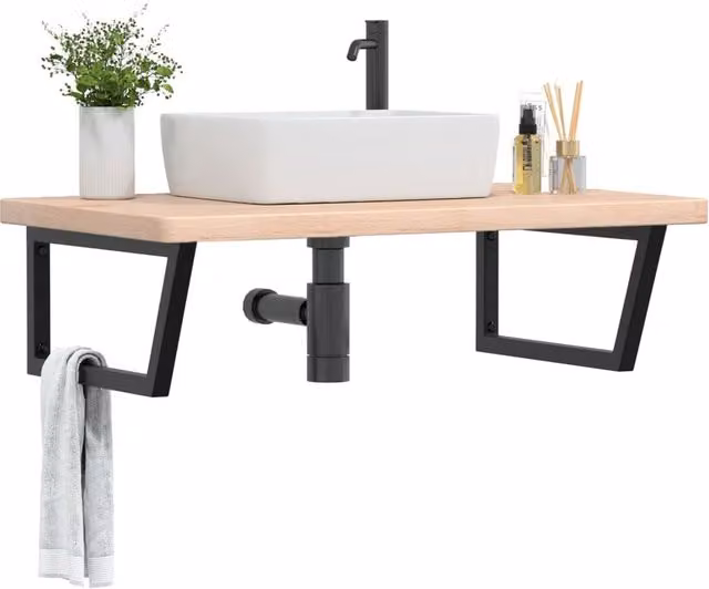 Berkfield Home Wall Mounted Basin Shelf in Brown Oak and Steel