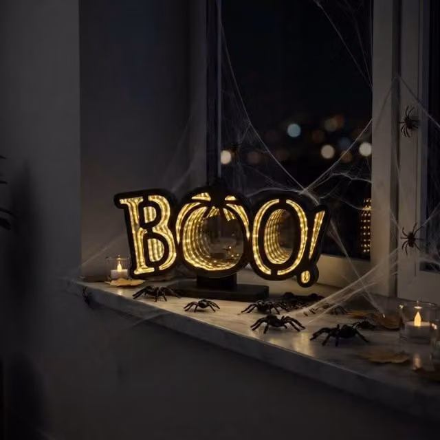 Garden Greatness BOO Infinity Illuminated Tabletop Light, Multicolour and Black