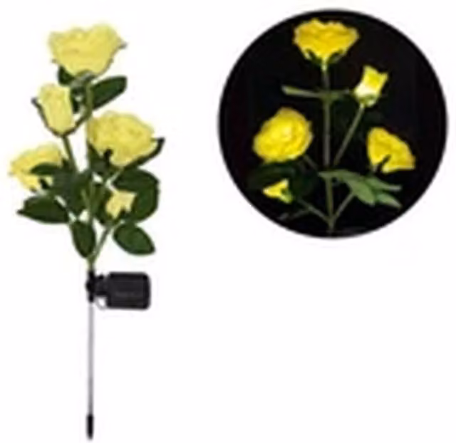 Havendro Yellow Solar Powered LED 5 Head Rose Flower Stake Garden Lights