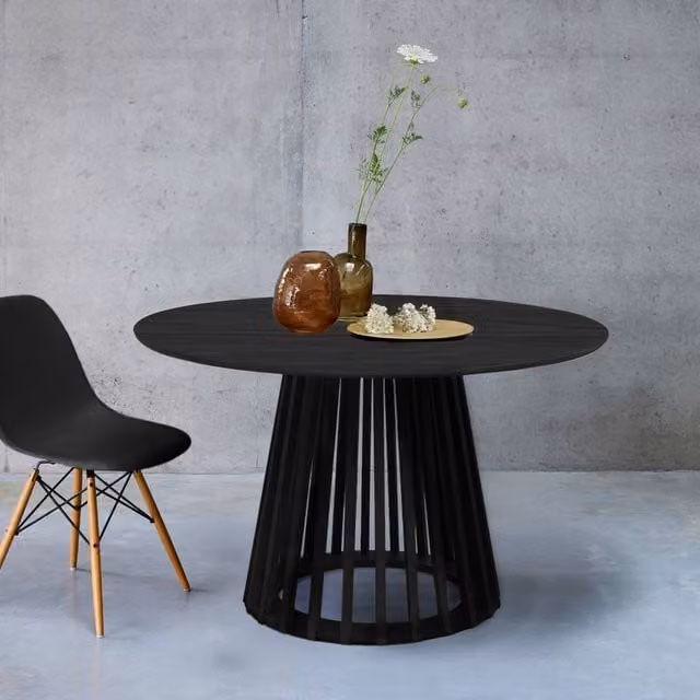 Sweekeek Modern Round 4-Seater Dining Table in Black with Spruce Legs, W: 120 cm, D: 120 cm, H: 75 cm – 1