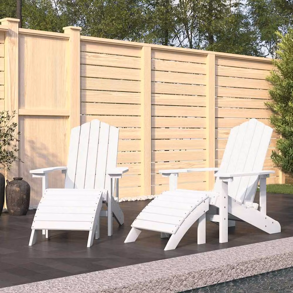 Berkfield Home Elegant Garden Adirondack Chairs with Footstools, 2 Piece Set, White – 2