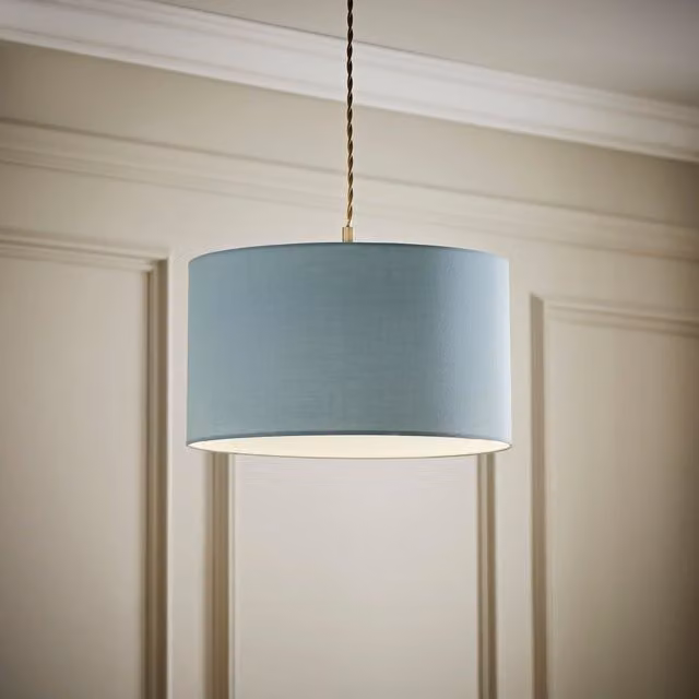 ValueLights Reni Blue Fabric Drum Ceiling Lamp Shade, Diameter: 35 cm, Height: 20 cm – 1