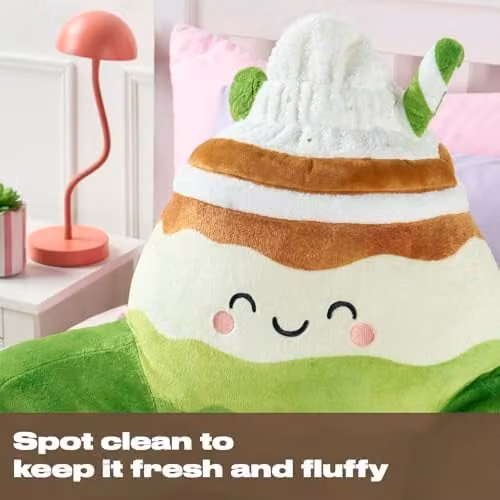 OHS Matcha Character Cuddle Cushion in Green, Soft Teddy Fleece Reading Pillow with Back and Neck Support, W/D/H: 74 x 47 x 34 cm – 2