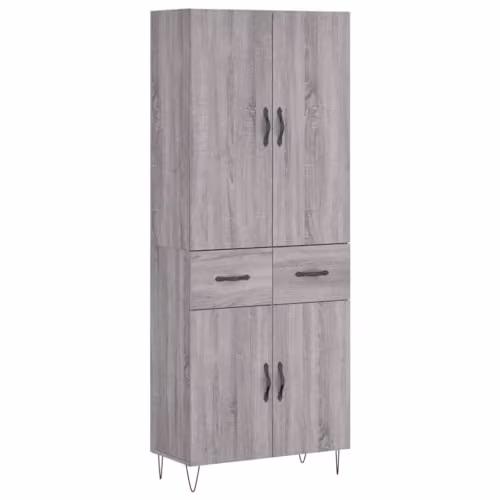 vidaXL Grey Sonoma Highboard with Hinged Doors, W/D/H: 69.5 x 34 x 180 cm