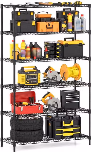 Gymax 6-Tier Adjustable Metal Wire Shelving Unit in Black