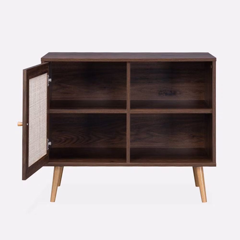 Sweekeec Scandi-style Storage Cabinet with Wood and Cane Rattan in Dark Brown, W: 80 cm – 3
