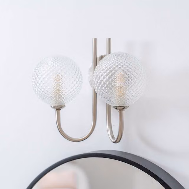 ValueLights Elle Brushed Chrome 2 Way IP44 Bathroom Wall Light with Glass Shades and LED Bulbs in Silver