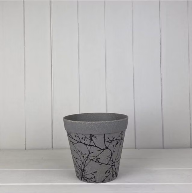 KDMD Earthy Warm Grey Straw Flower Pot with Silhouette Branch Design