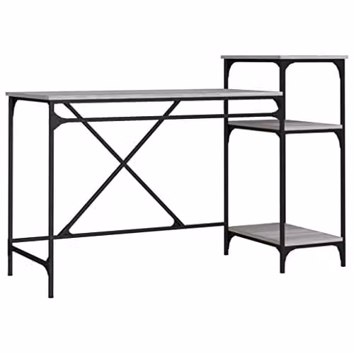 vidaXL Desk with Shelves in Grey Sonoma, W/D/H: 135 x 50 x 90 cm