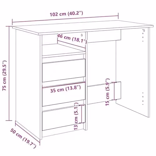 vidaXL Modern Writing Desk in Brown, W/D/H: 102 x 50 x 75 cm – 2
