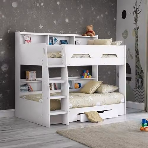 Julian Bowen Orion White Solid Wood Two-Level Bunk Bed, W/D/H: 135 x 90 x 197 cm
