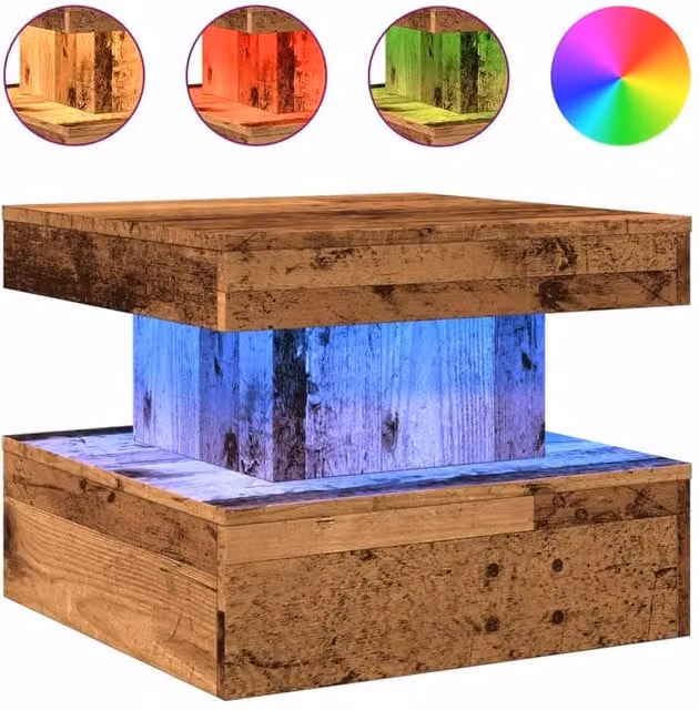 Berkfield Home Modern Square Coffee Table with LED Lights in Brown, W/D/H: 50 x 50 x 40 cm