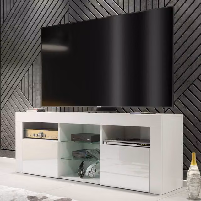 Creative Furniture Pulse TV Unit, White with Glossy Doors, W: 145 cm, H: 53 cm, D: 35 cm