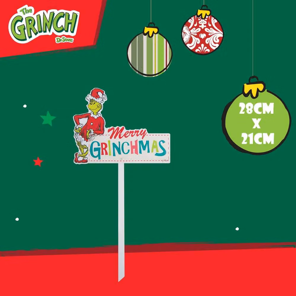 VFM e-Store Grinch Christmas Decorative Sign in Red and Multicolour, W 28 cm x H 21 cm – 2