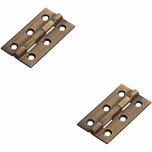 Loops 2 Pack Antique Brass Screw-On Cabinet Hinges for Small Cupboard Doors, W/D/H: 50 x 28 x 1.5 mm