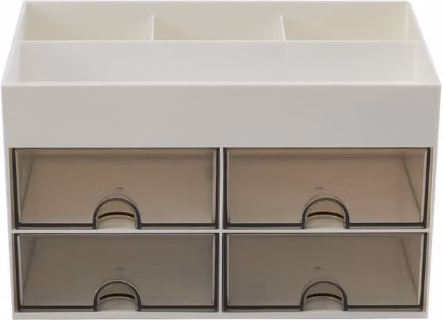 Livingandhome Multi-Compartment Acrylic Stationery Organiser in White and Transparent, W/D/H: 21.0 x 14.0 x 12.3 cm