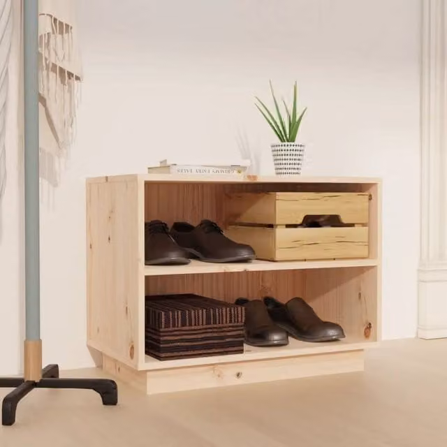 Berkfield Home Solid Wood Pine Shoe Cabinet in Brown, W/D/H: 60 x 34 x 45 cm