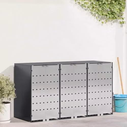 vidaXL Wheelie Bin Storage for 3 Bins, Anthracite Steel, W/D/H: 204.0 x 115.5 x 39.9 cm – 2
