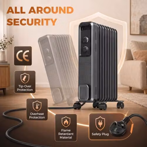 HOMCOM 2000W Portable Oil Filled Radiator with Overheat and Tilt Protection, Grey – 10