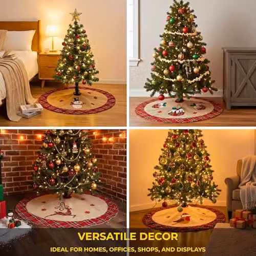 Shatchi 4 Piece Set Round Christmas Tree Skirt Decor in Brown and Beige, Diameter: 86 cm – 6