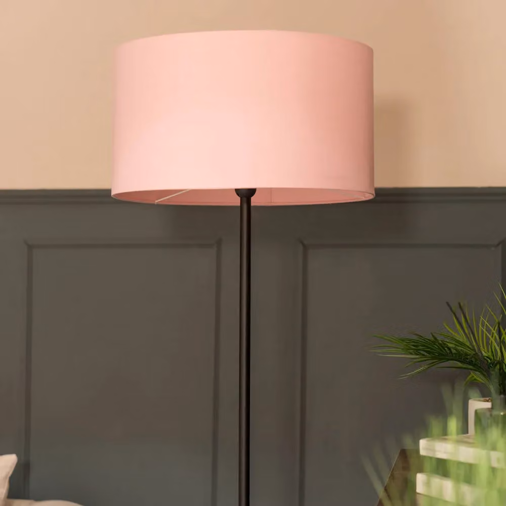 ValueLights Black Marble Base Floor Lamp with Blush Pink Fabric Shade – 3