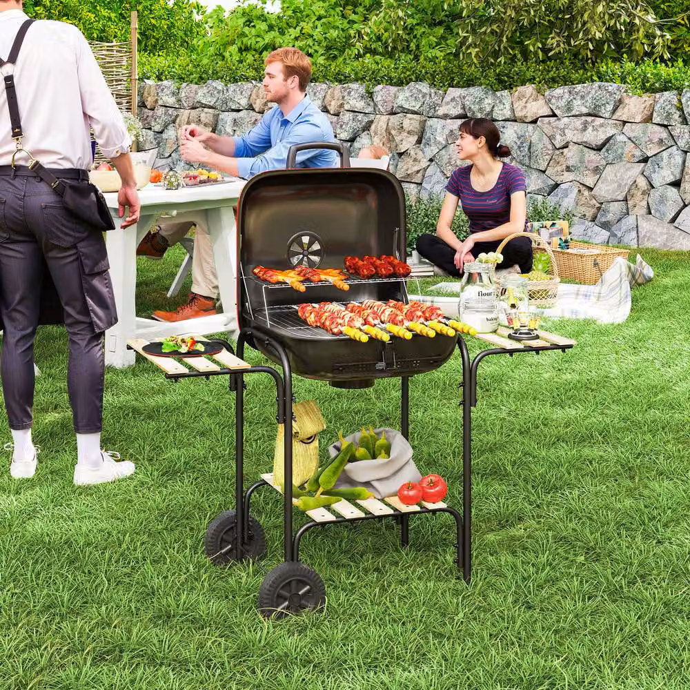 Rolipo Red Charcoal BBQ Grill Cart with 1840cm2 Cooking Area, Warming Rack and Wheels, H 91 cm x W 54 cm x D 54 cm – 4