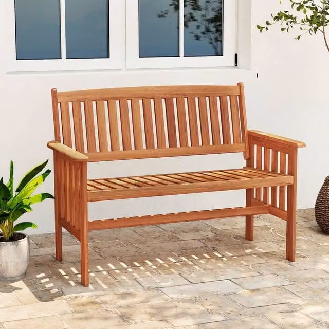 Costway Rustic Wood 2-Person Garden Bench with Backrest in Brown – 1