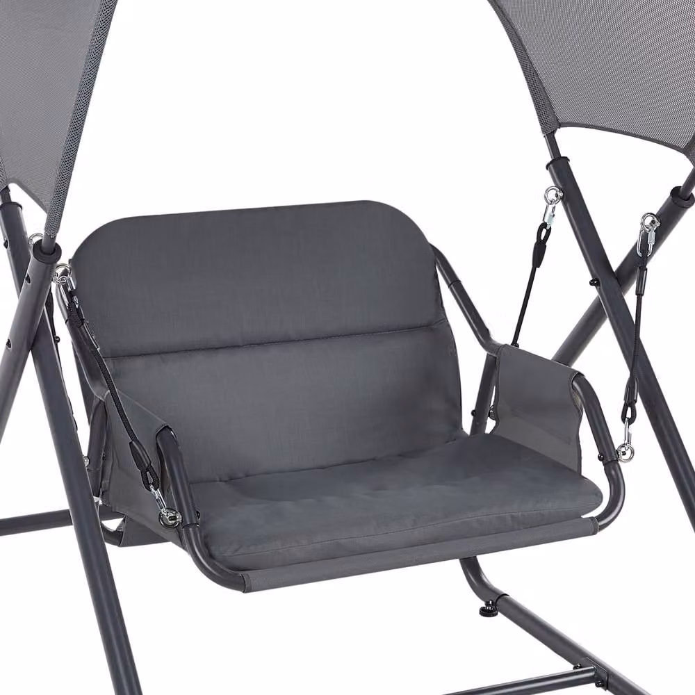 Wyld and Coco Single-Seat Patio Swing in Grey with Matt Steel Frame – 4