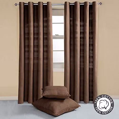 Homescapes Chocolate Rajput Eyelet Curtain Pair in Brown Cotton, Width: 140 cm, Drop: 137 cm – 3
