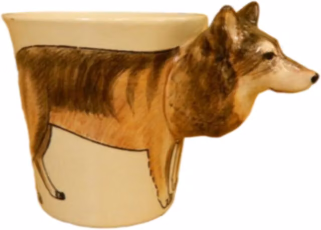Wolf Ceramic Mug in White and Multicolour by On Trade Winds
